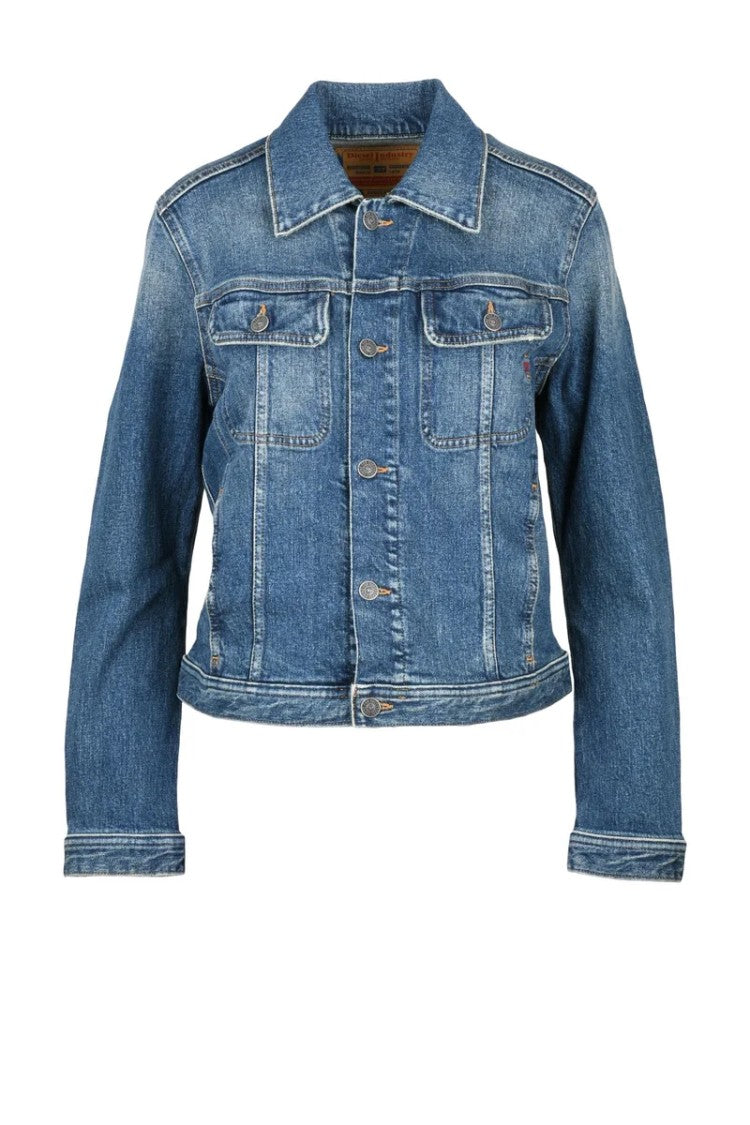 Diesel Blue Cropped Flap Pocket Denim Jacket