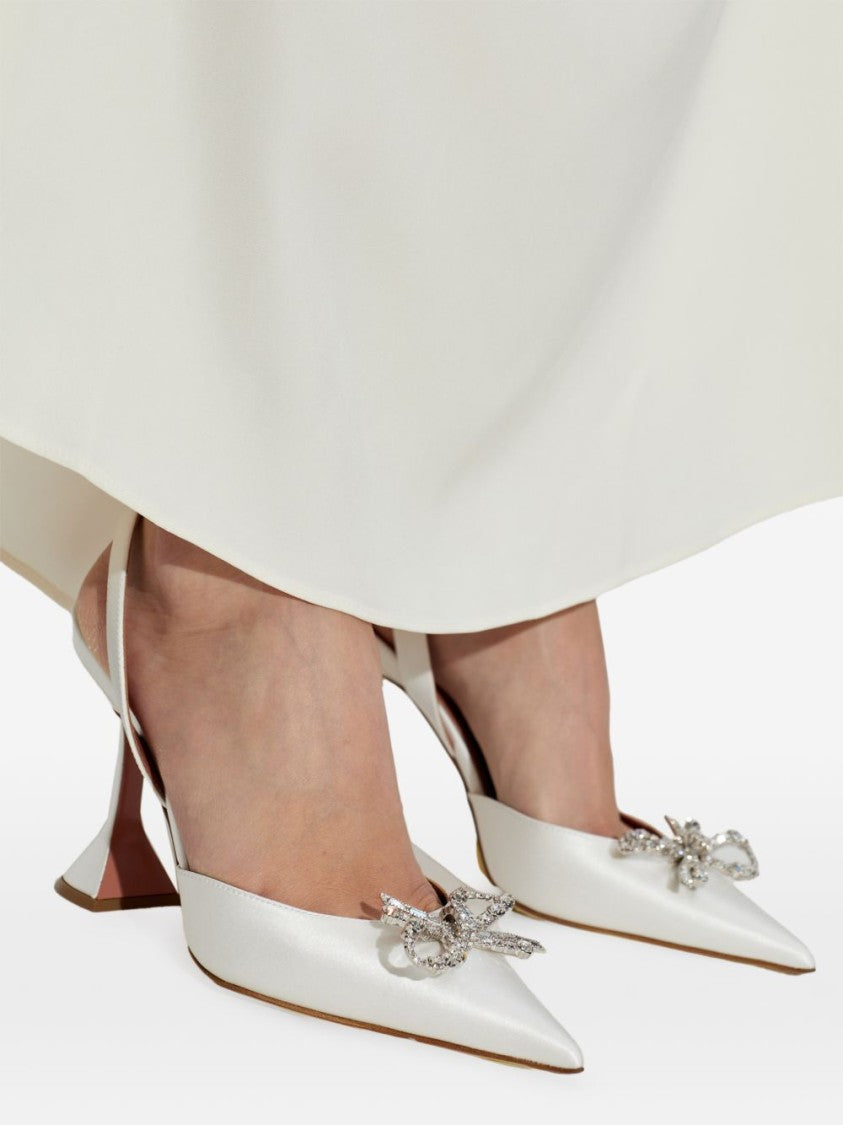 Amina Muaddi Beige Mesh Hourglass Heel Pumps