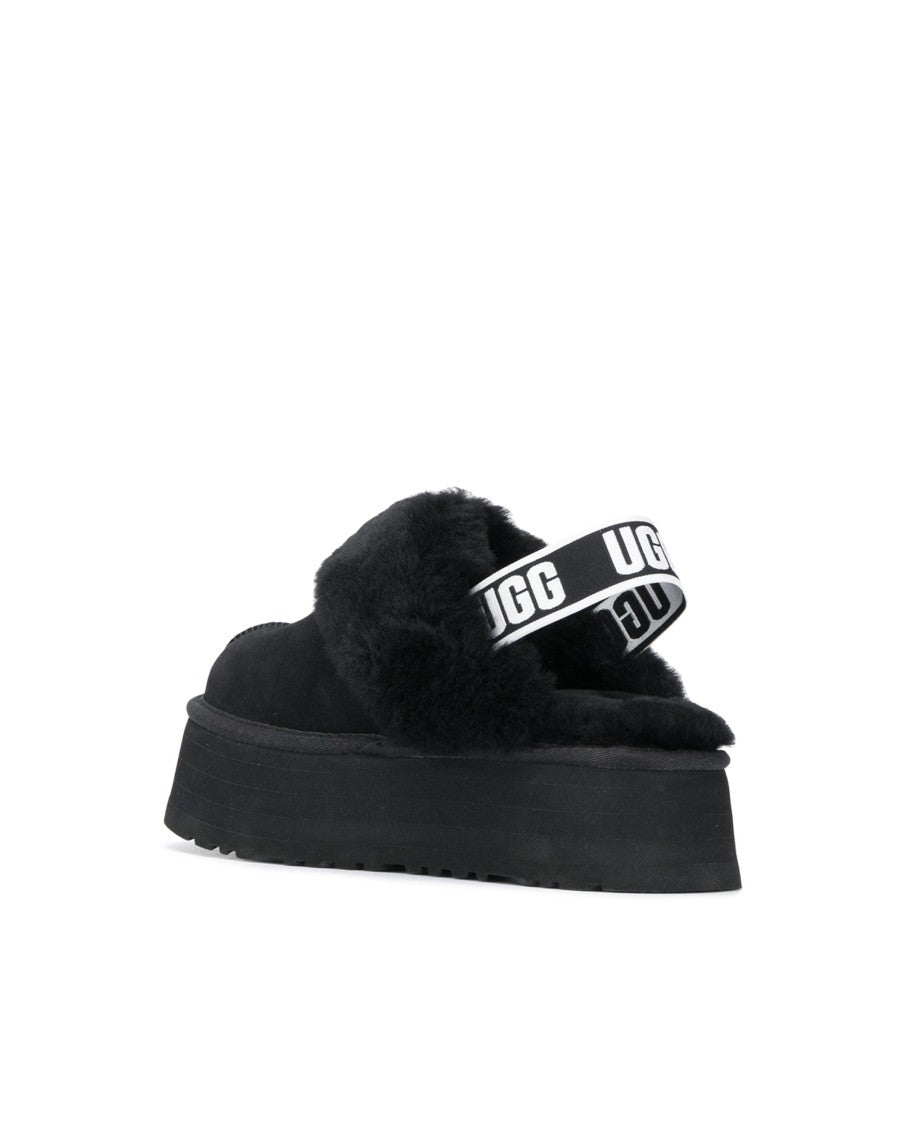 Ugg Black Funkette Suede Shearling Slip-On Platform Slippers