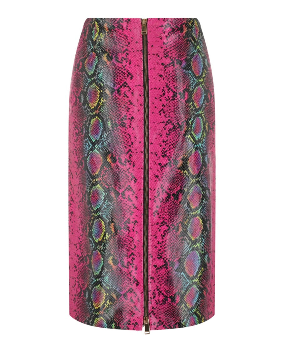 Versace Python-Print Leather Midi Skirt