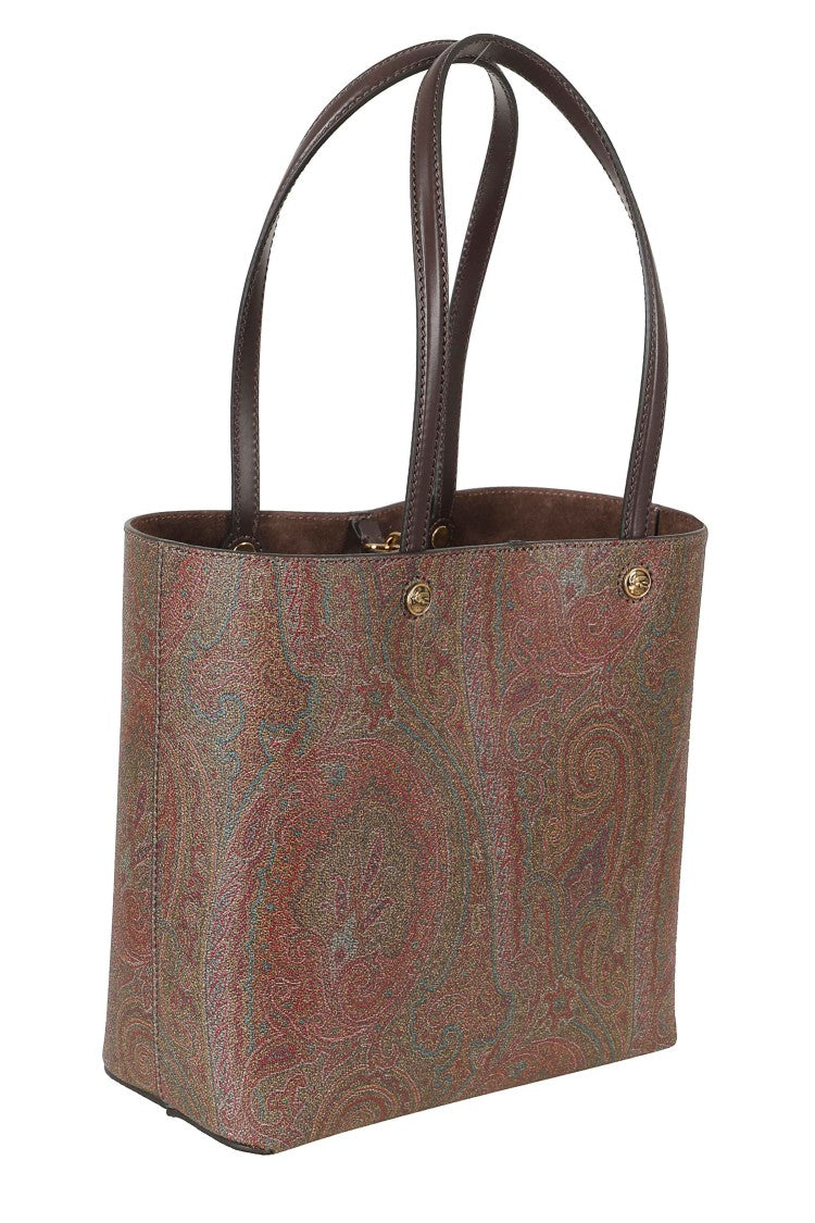 Etro Brown Shopping Essential Paisley Leather Tote Bag