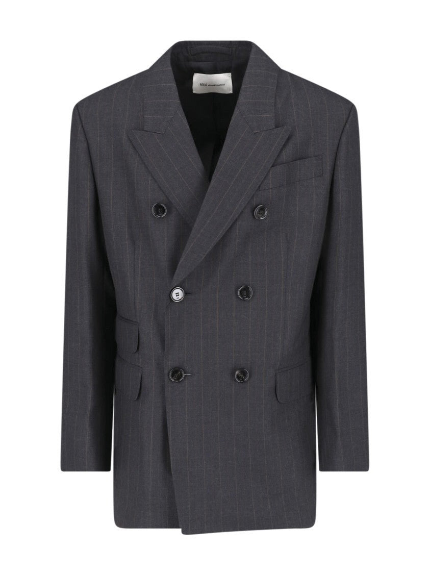 Ami Paris Double-Breasted Virgin Wool Blazer With Notch Lapel