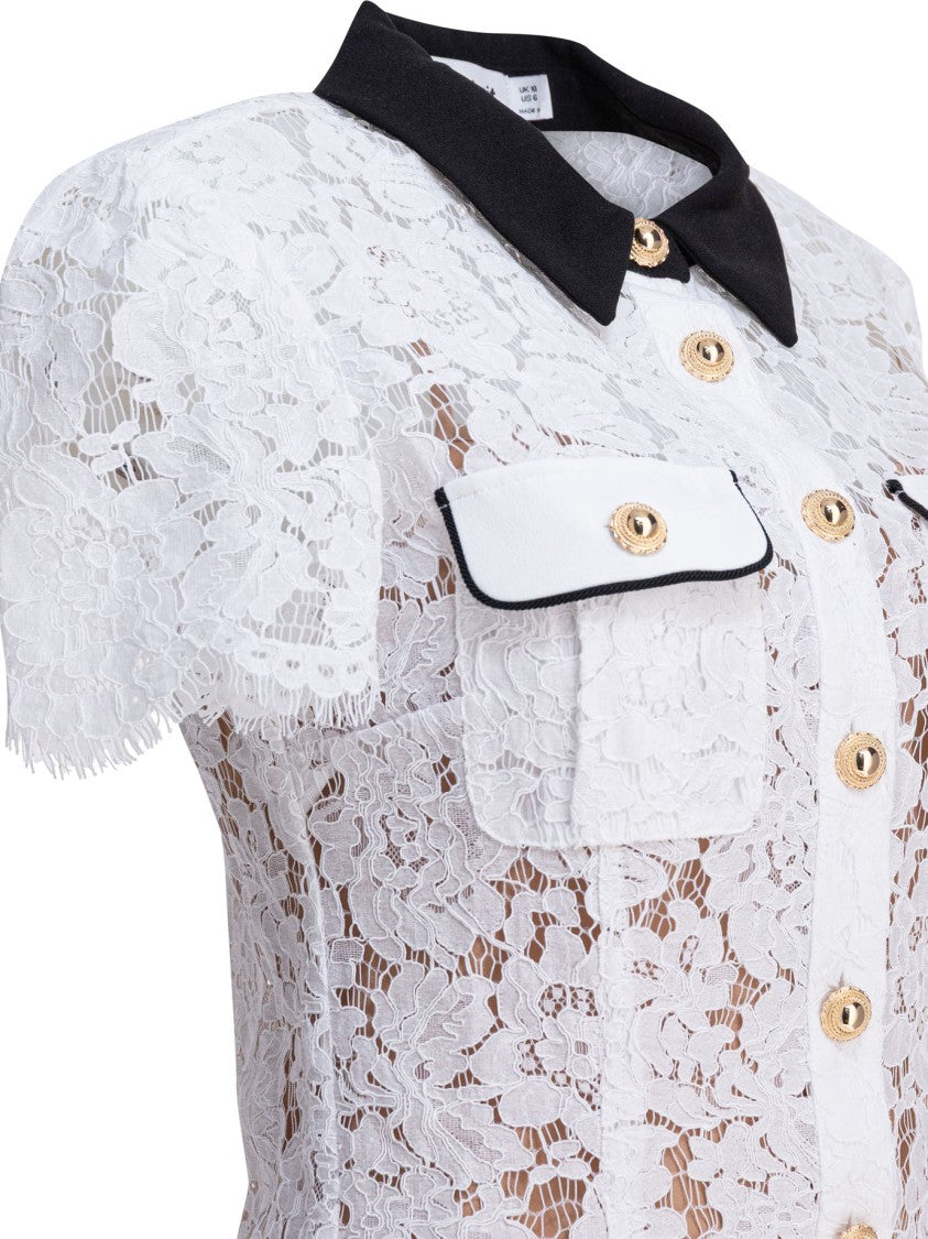 Self-Portrait Mini Dress With White Lace Contrast Collar