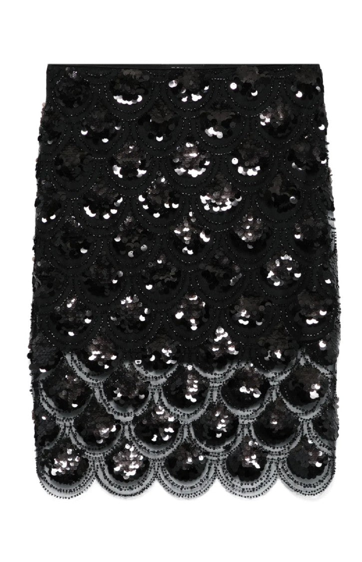 Rotate Sequined Pencil Skirt With Scalloped Hem