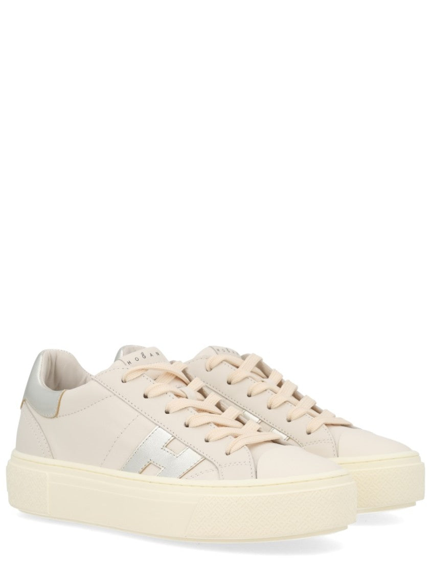 Hogan Light Beige Crosswind Silver Accent Sneakers