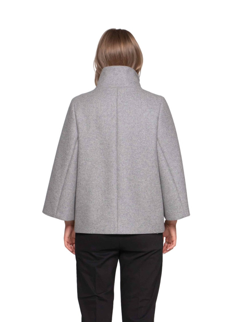 Fay Boxy Grey Jacket With Three-Quarter Sleeves And Stand Collar