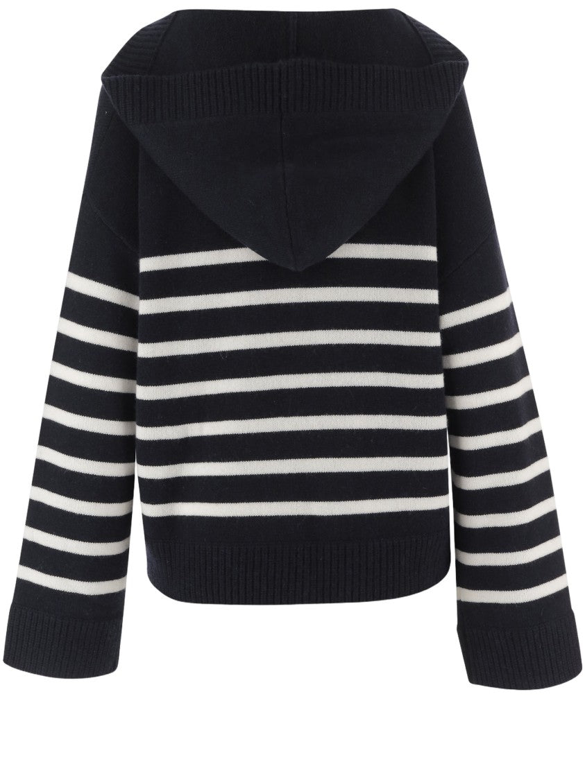Allude Hooded Cashmere And Wool Striped Sweater