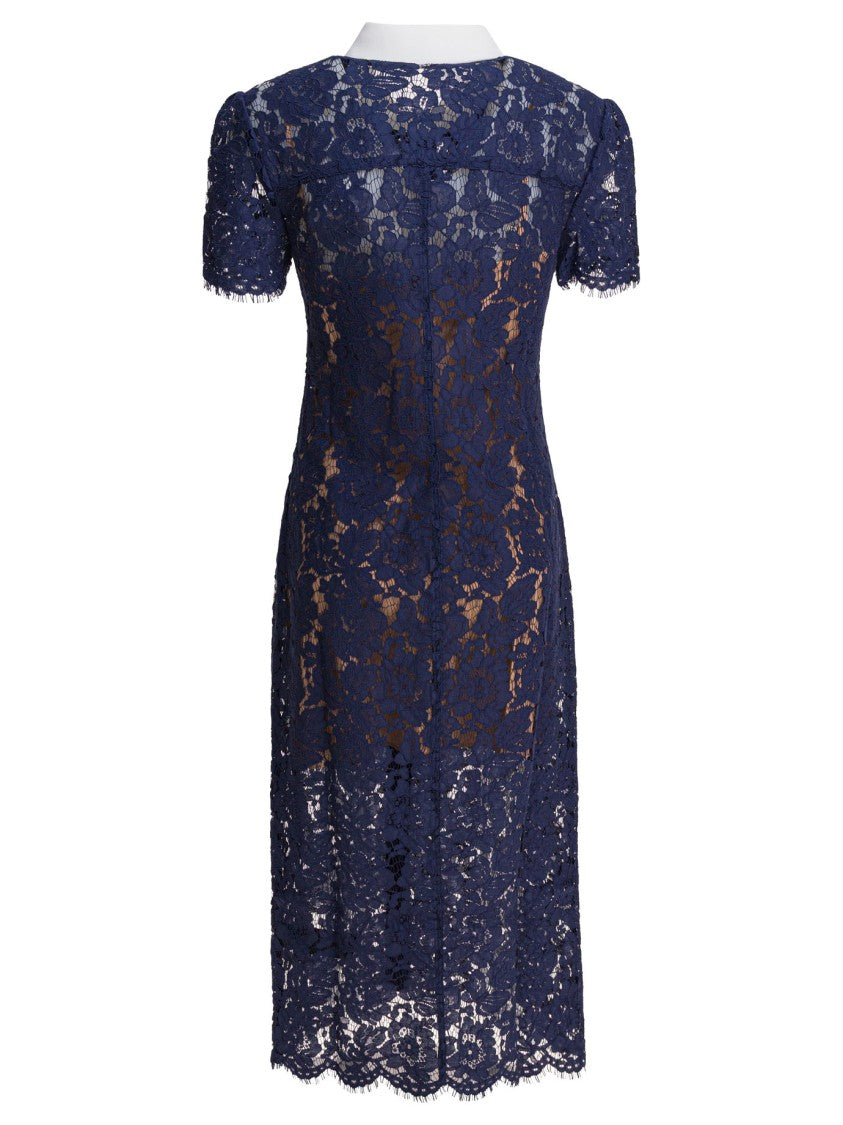 Self-Portrait Navy Lace Midi Dress With Contrast Collar