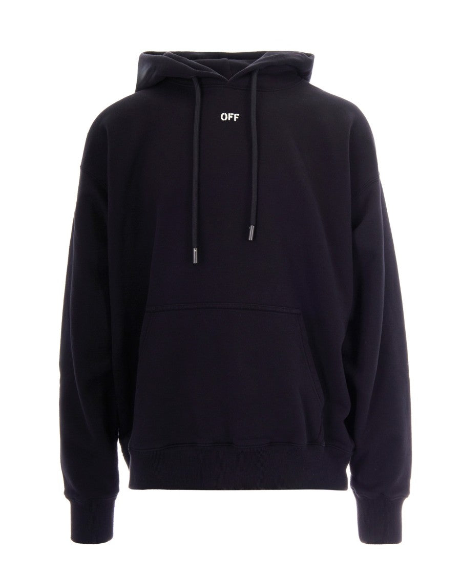 Off-White Black Hoodie With Adjustable Drawstring And Kangaroo Pocket