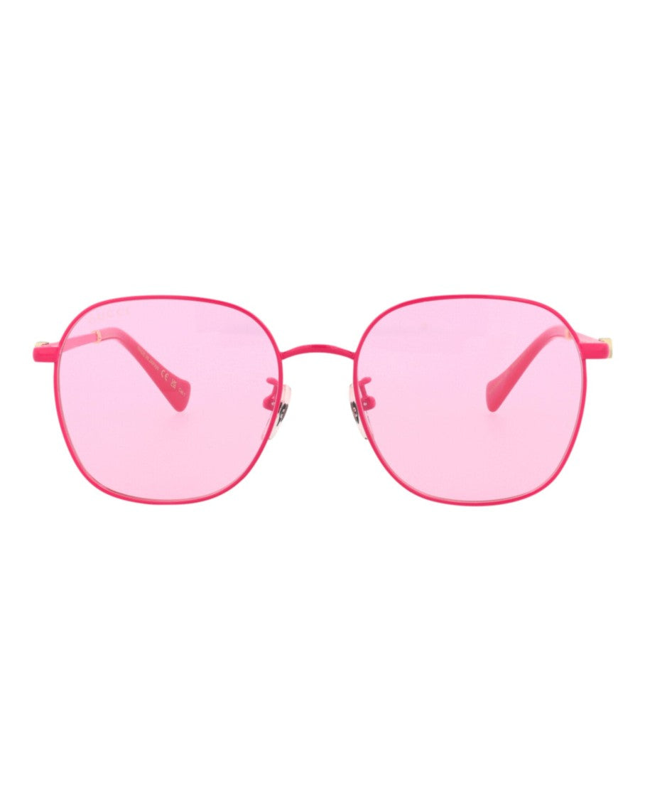 Gucci Round-Frame Metal Sunglasses With Vibrant Pink Tint