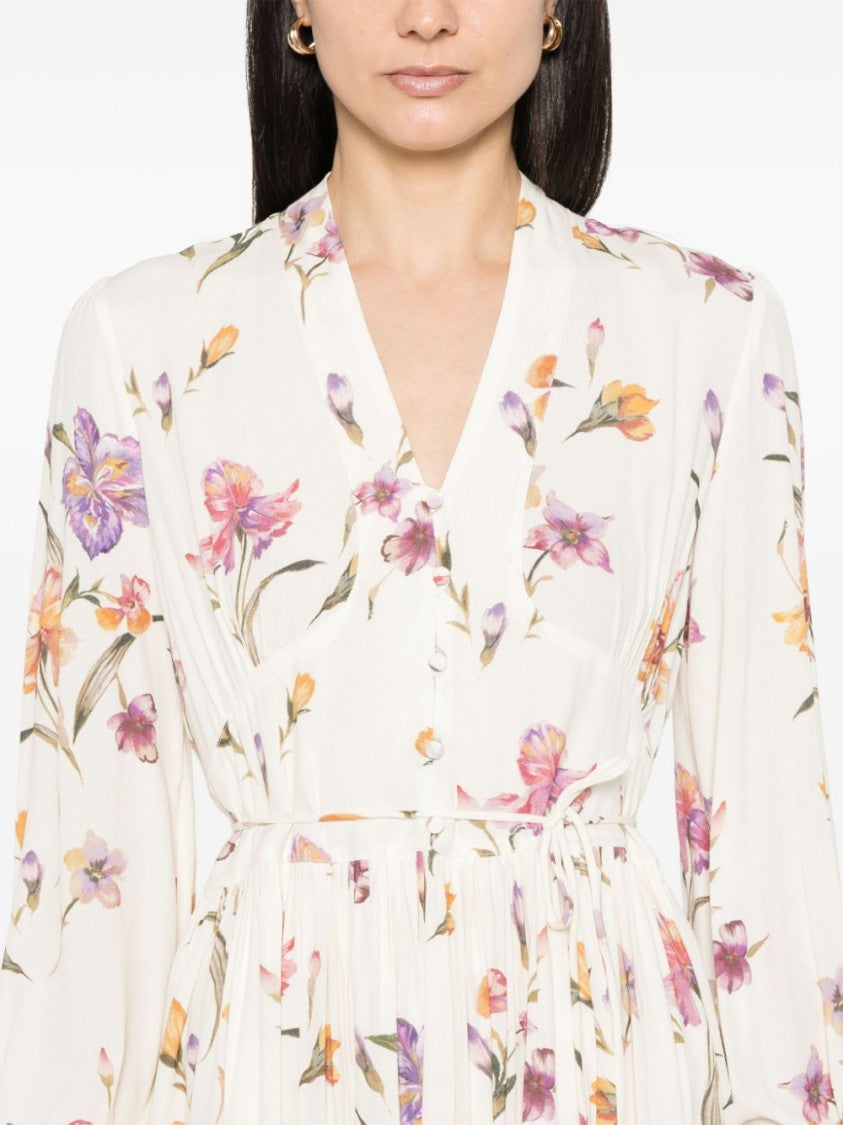 Twin-Set Floral Print Dress With V-Neckline