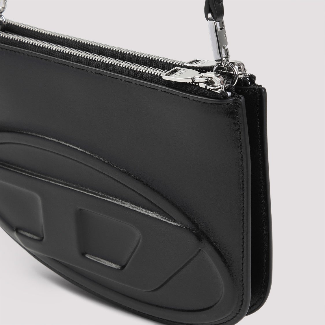 Diesel Embossed Leather Shoulder Bag Zip Closure