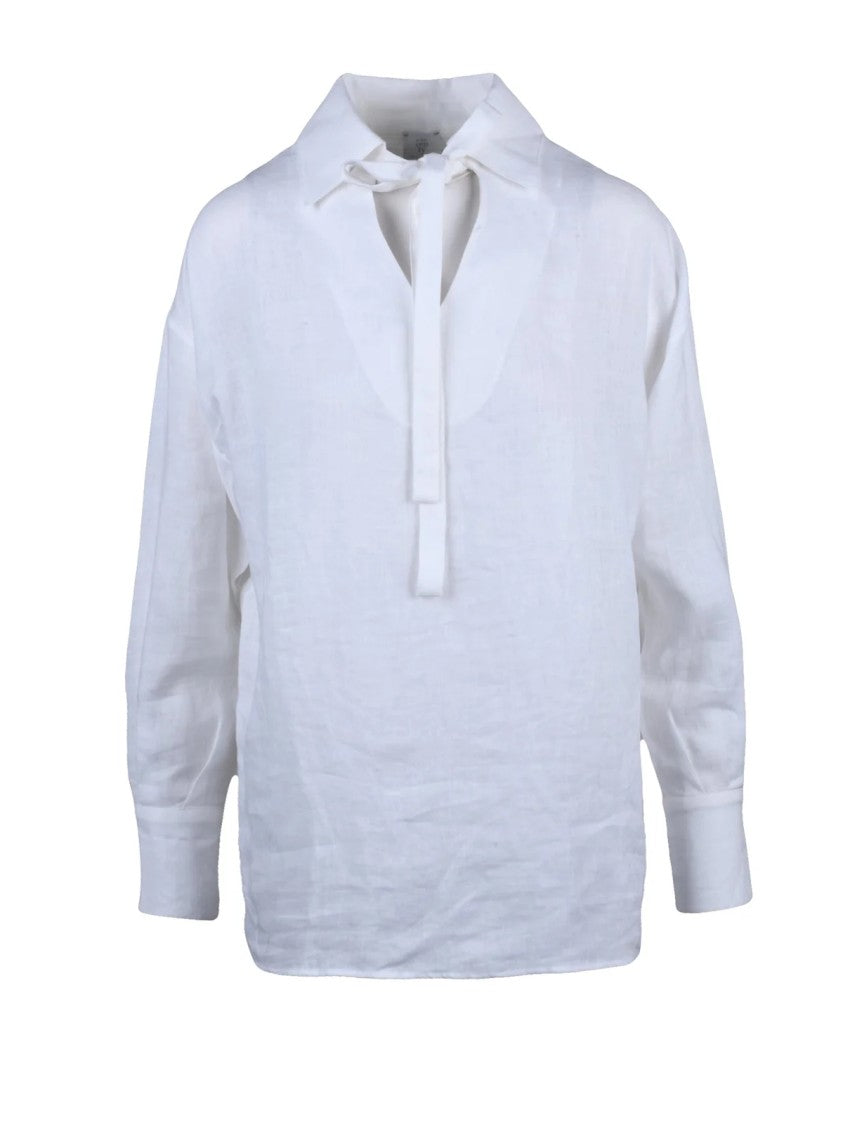 Eleventy White Gauzed Linen Blouse