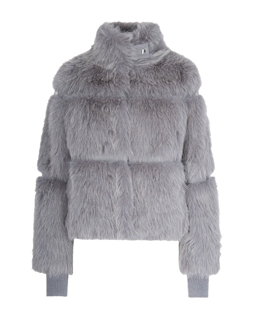 Patrizia Pepe Short Fluffy Coat In Gray