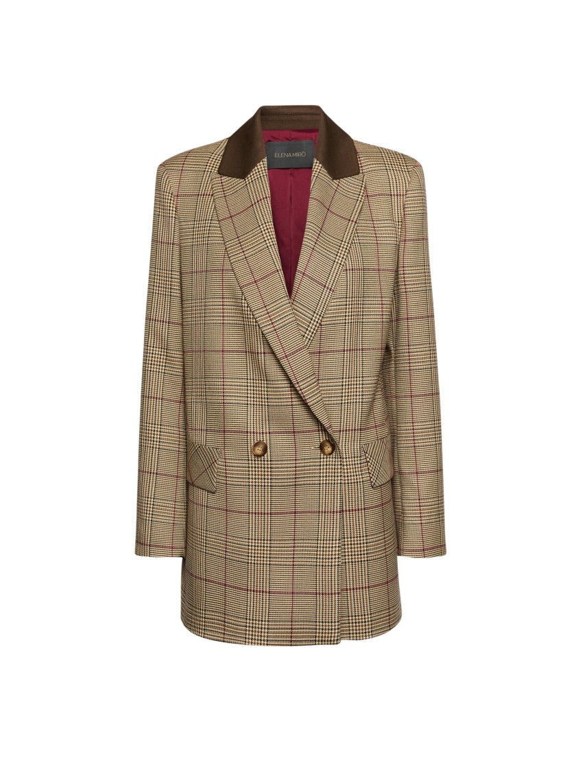 Elena Miro` Prince Of Wales Check Double-Breasted Polyester-Blend Blazer