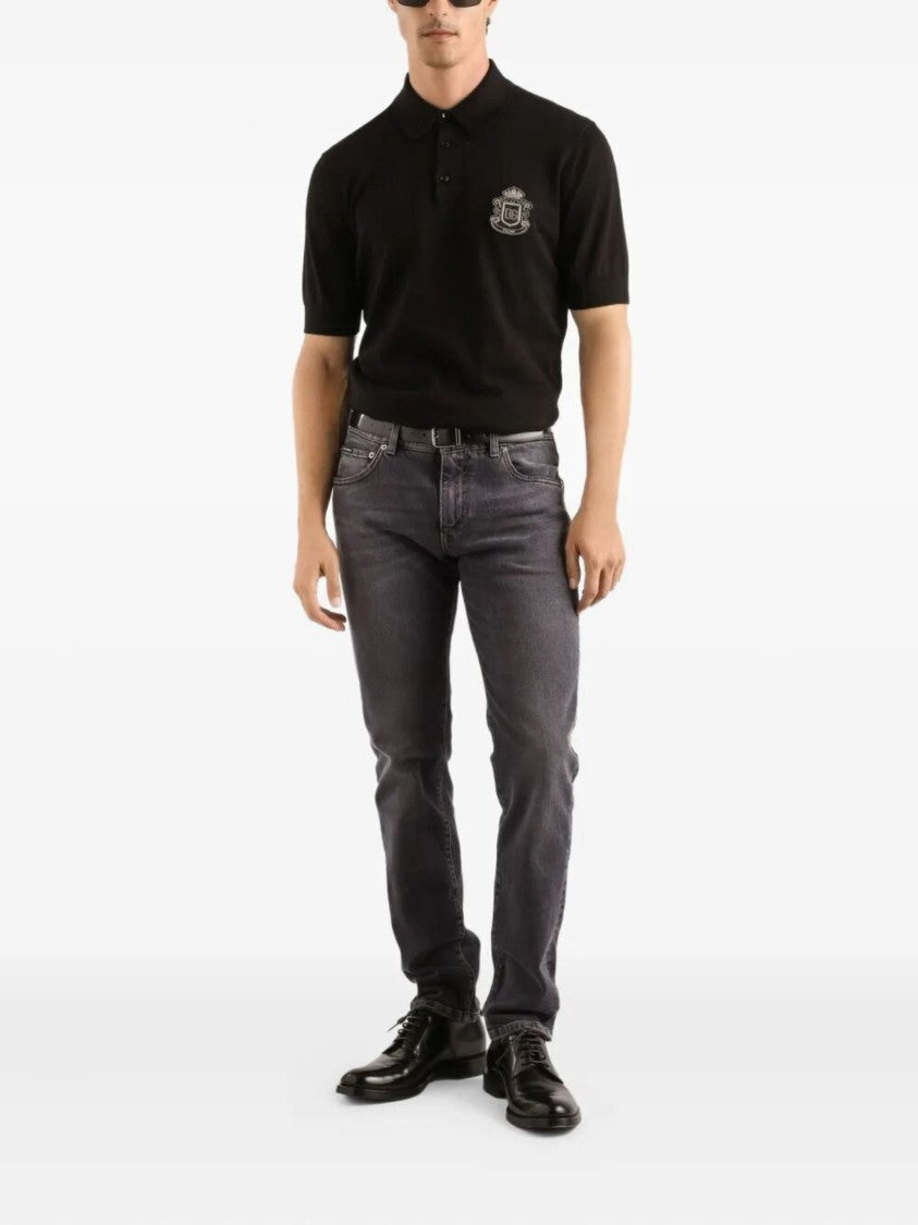 Dolce & Gabbana Black Logo Appliqué Polo Shirt