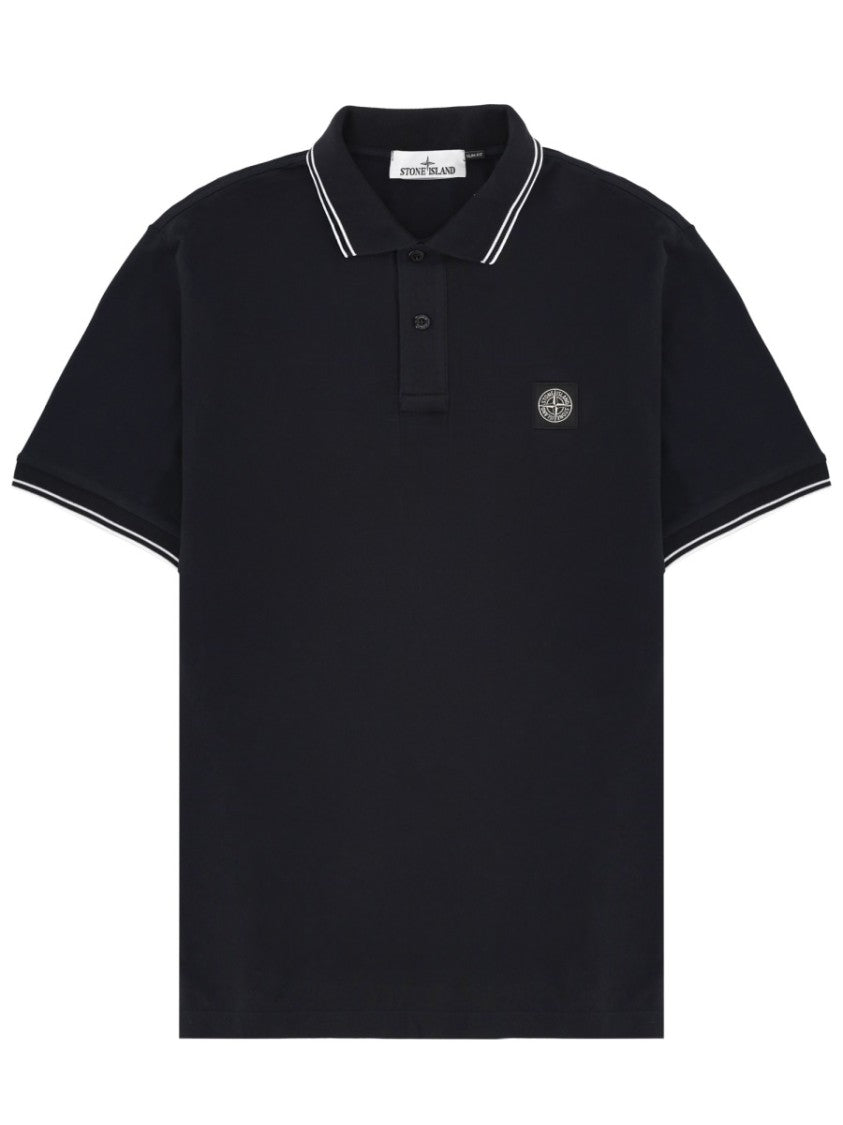 Stone Island Black White Piping Embroidered Logo Polo Shirt