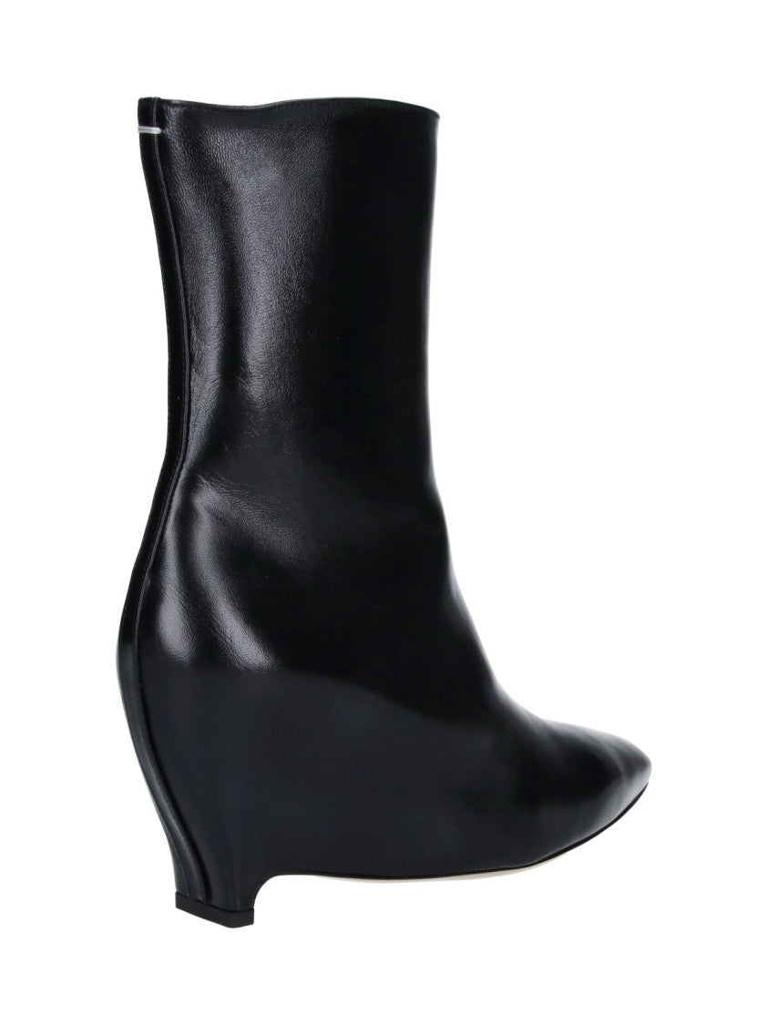 Maison Margiela Heel-Less Black Leather Ankle Boots With Pointed Toe