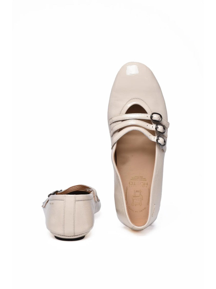 Alexander Hotto Beige Patent Leather Strap Ballerina Flats