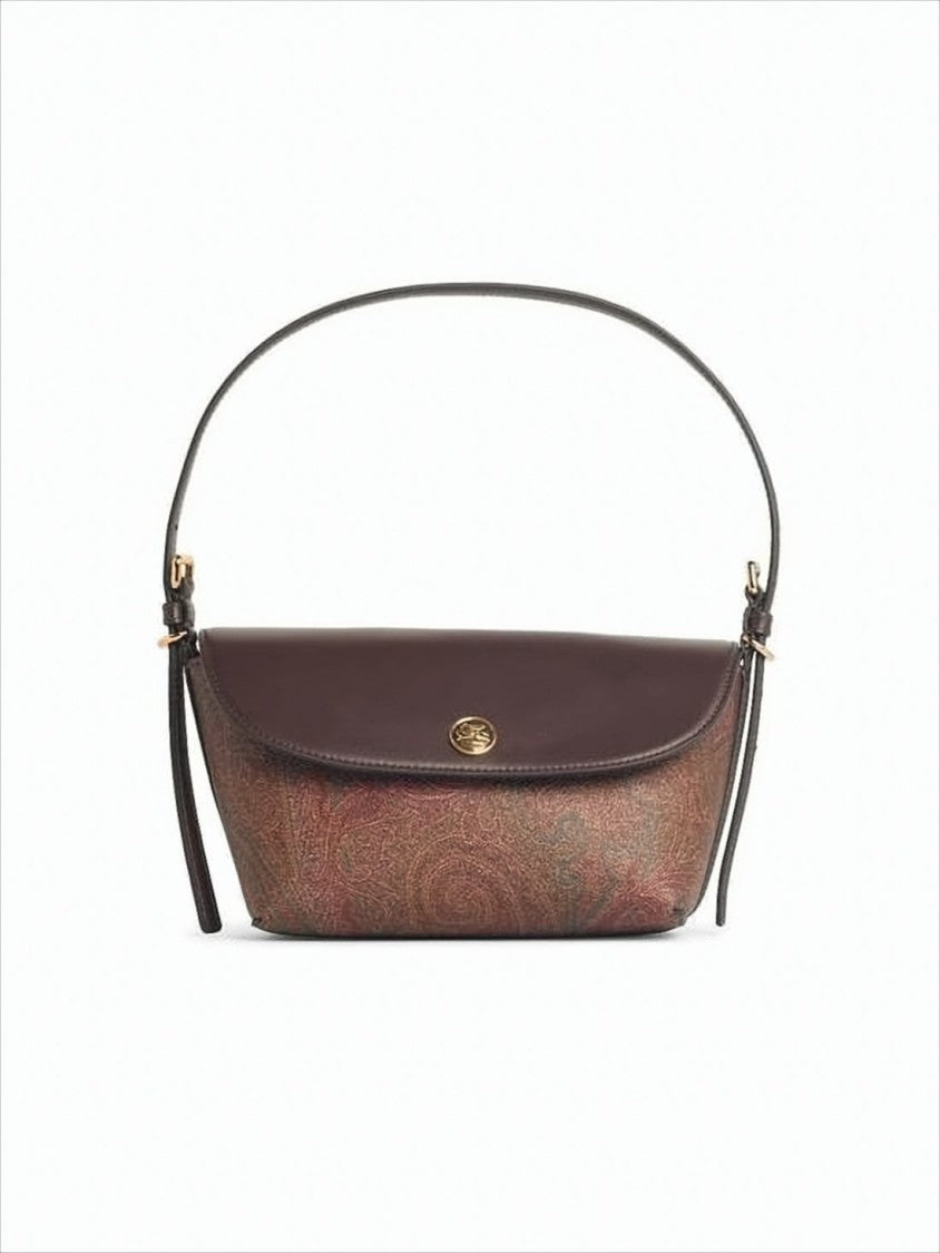 Etro Structured Brown Paisley Pattern Shoulder Bag