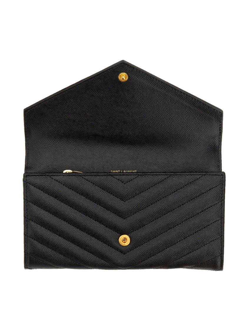 Saint Laurent Chevron Quilted Wallet With Prominent Monogram Logo
