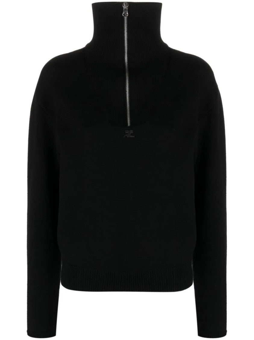 Courrèges High Collar Zip Closure Wool Sweater