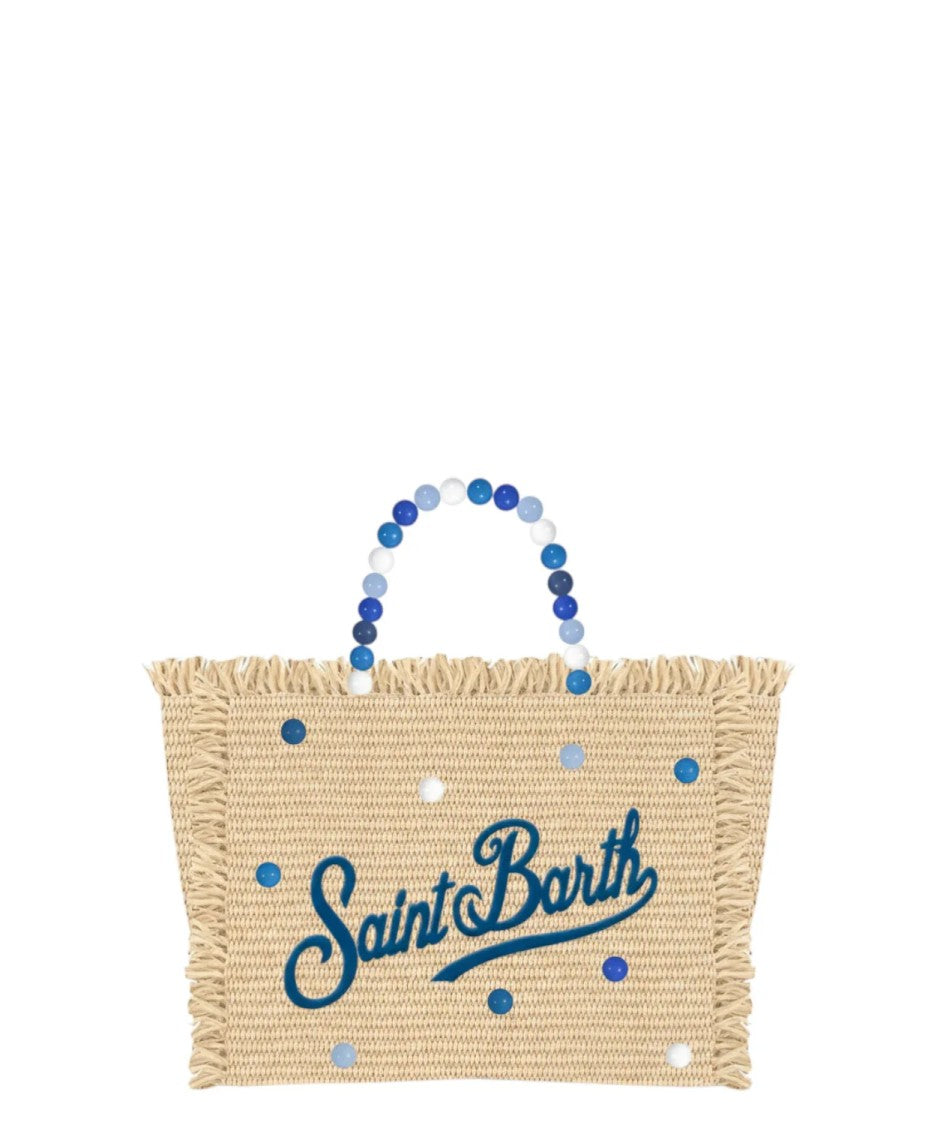 Mc2 Saint Barth Rectangular Woven Straw Tote Bag With Fringed Edges