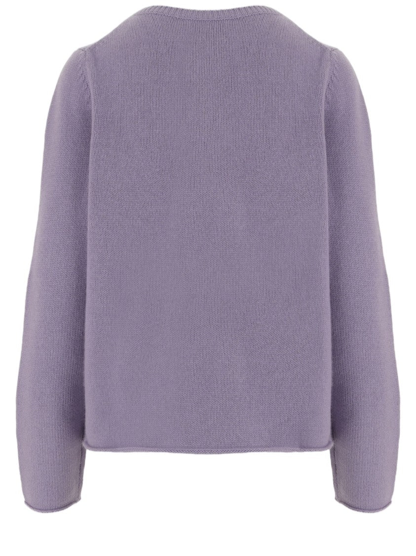 Allude Lilac Patterned Knit Crewneck Cashmere Sweater