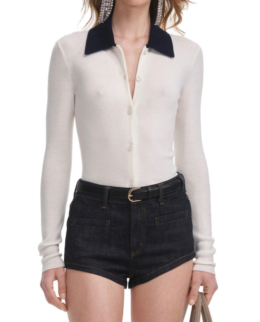 Self-Portrait Cream Merino Wool Cardigan