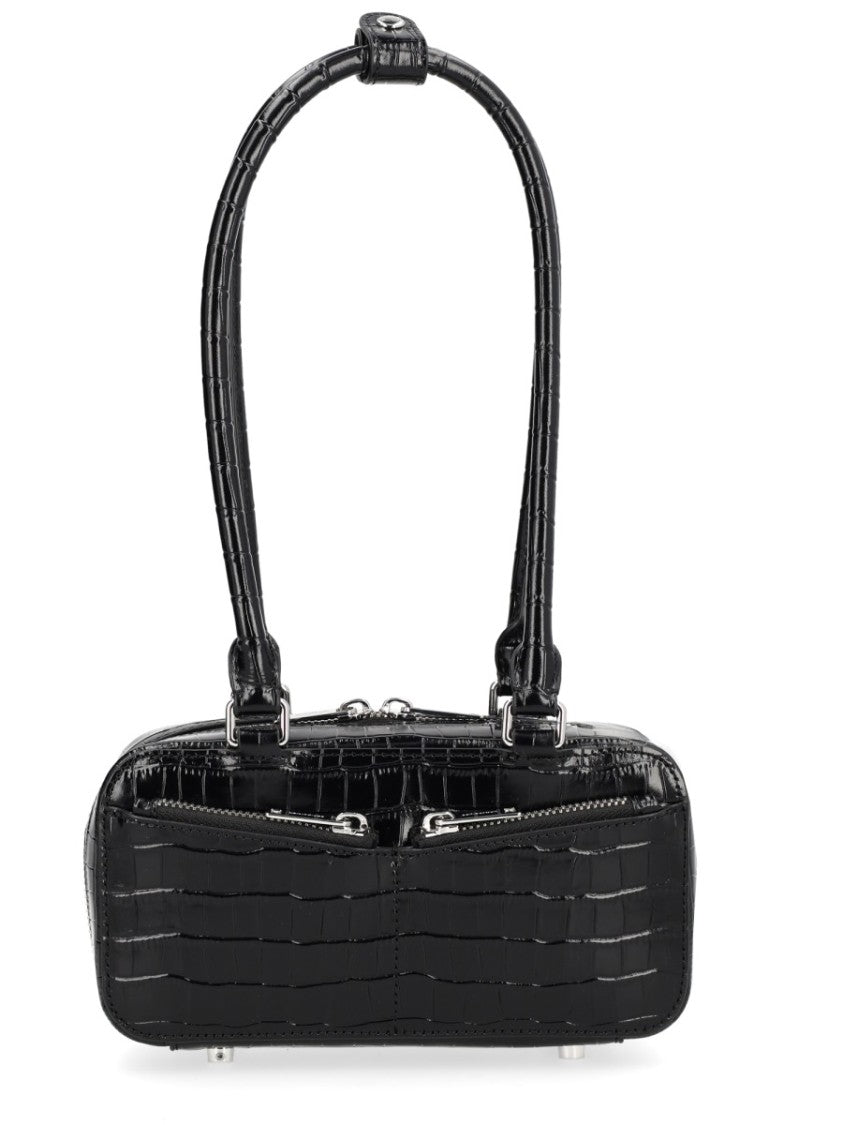 Self-Portrait Neutral Crocodile Embossed Structured Leather Handbag