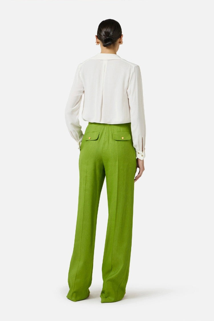 Elisabetta Franchi Ivory V-Neck Gold Chain-Tassel Ties Viscose Blouse