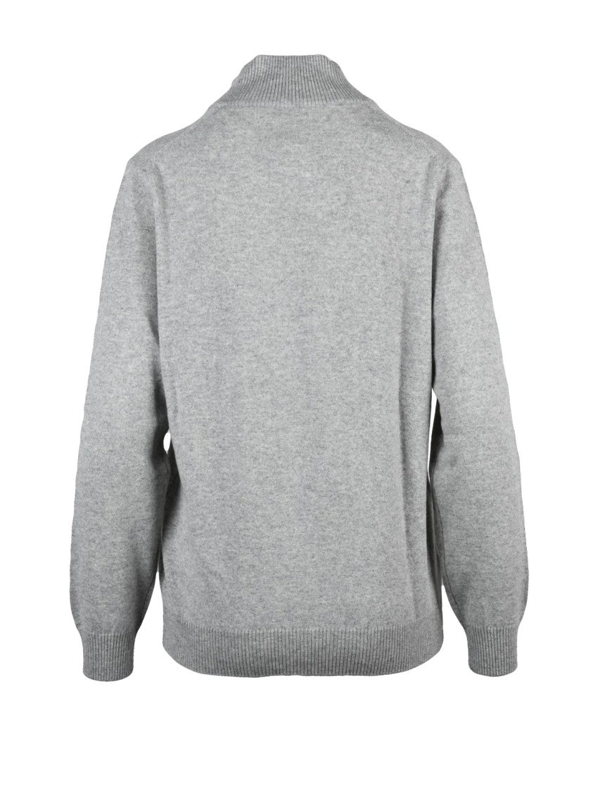 Kangra Light Grey Button Wool-Blend High Neck Sweater