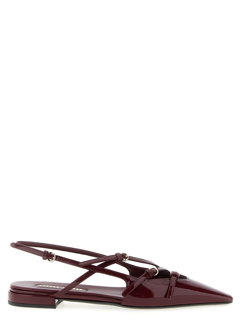 Miu Miu Burgundy Patent Leather Slingback Flats With Adjustable Straps