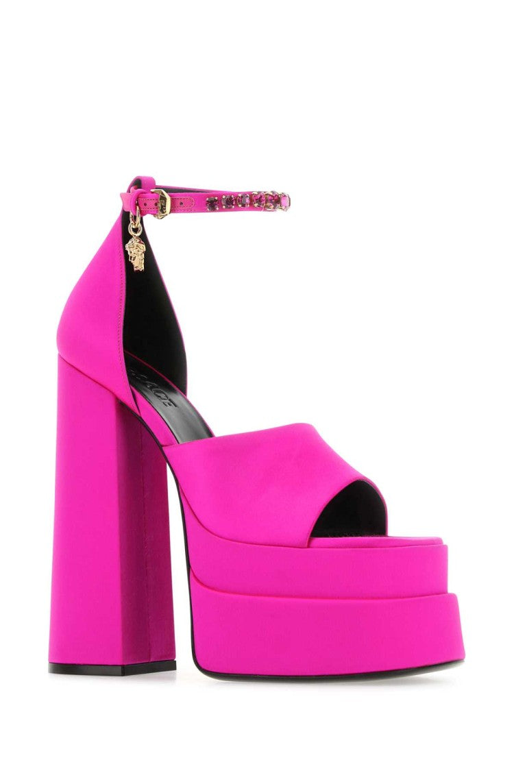 Versace Fuchsia Satin Medusa Aevitas Sandals