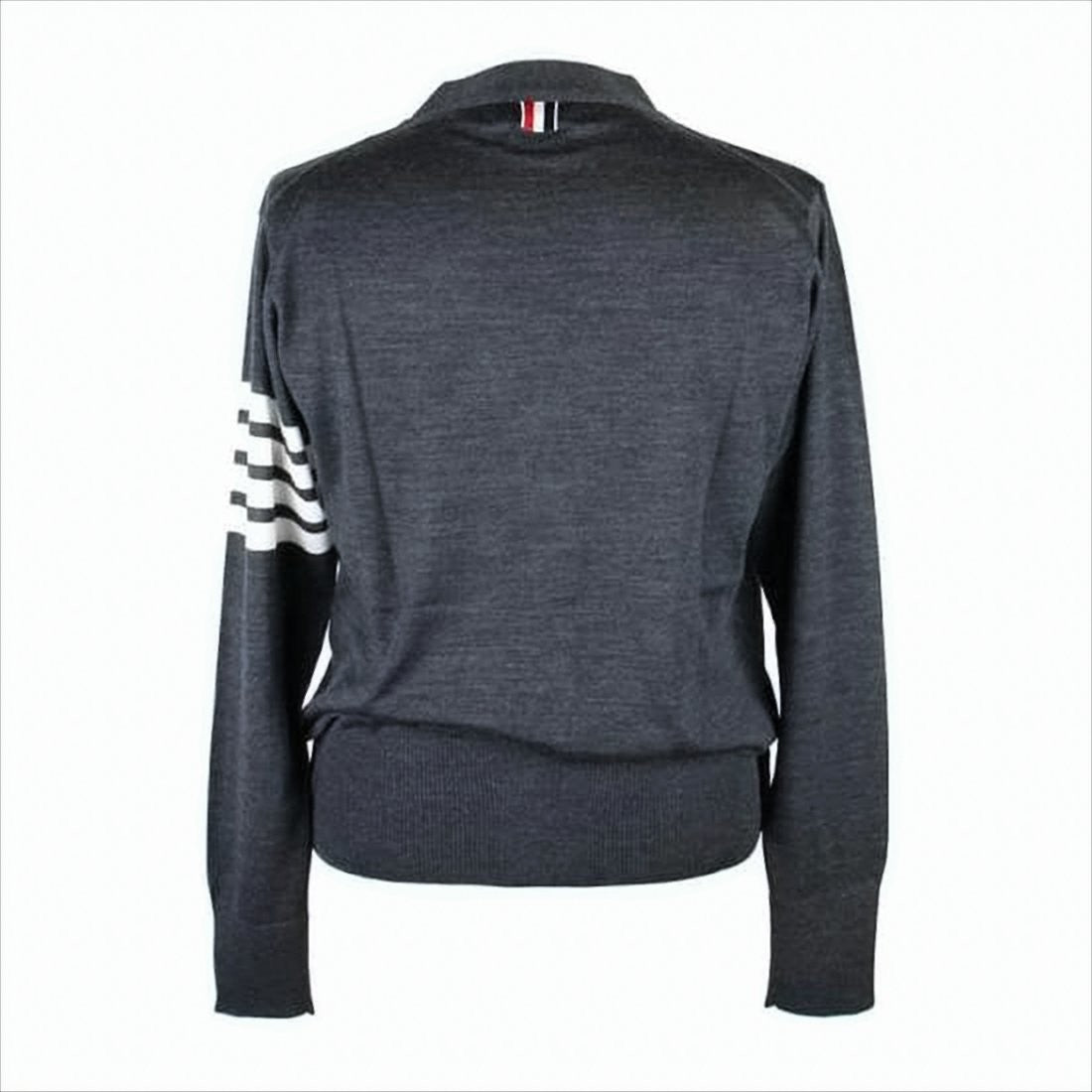 Thom Browne Deep V-Neck Wool Cardigan With Tricolor Accents