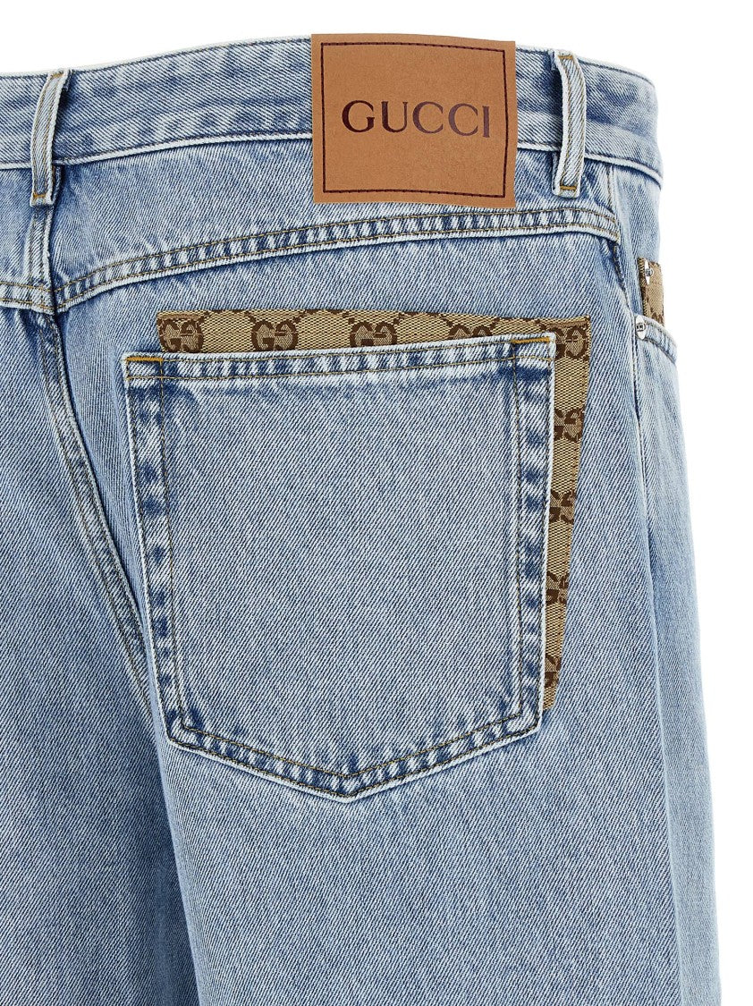 Gucci Bleached-Effect Denim Jeans With Signature Gg Inserts