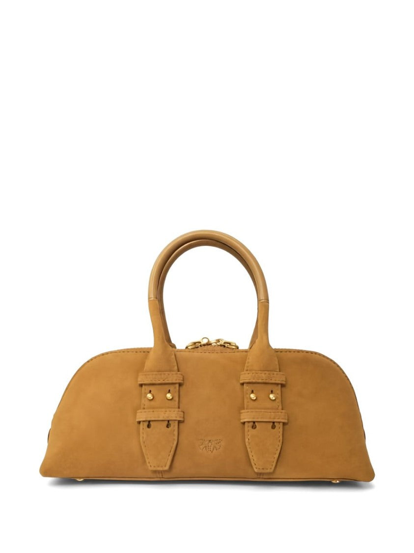 Pinko Brown Structured Buckle Handbag