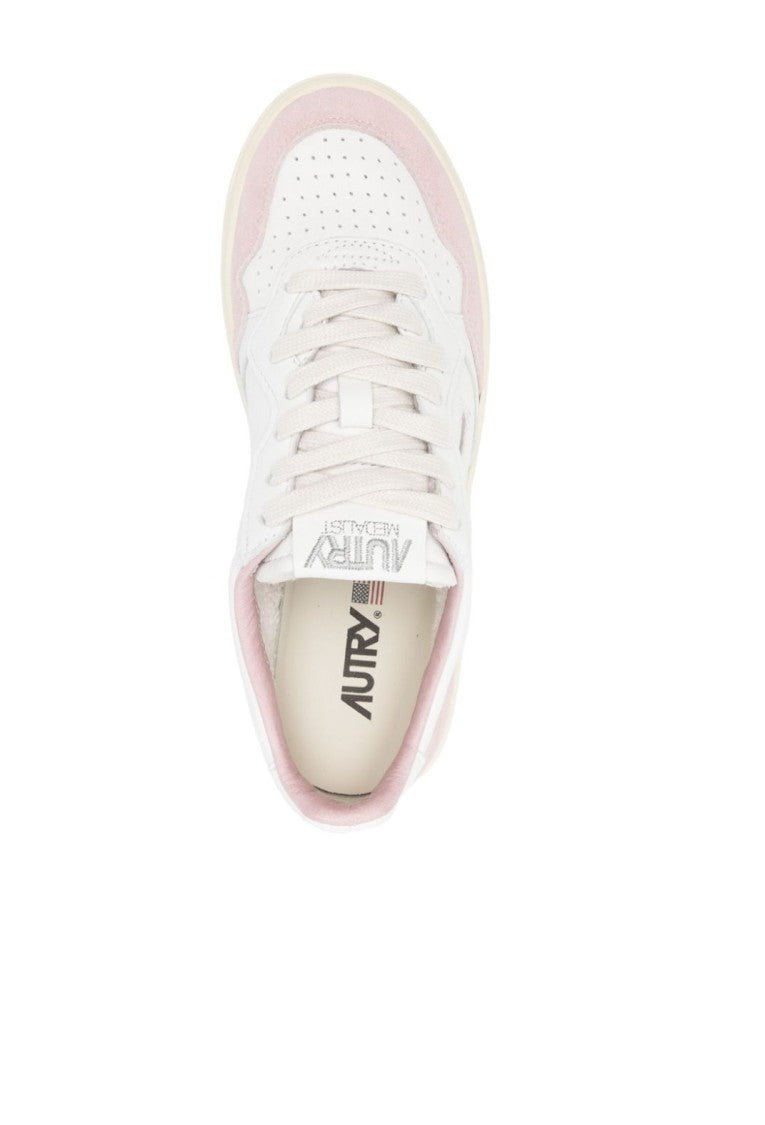 Autry White/Pink Medalist Low Goat Leather/Suede Sneakers