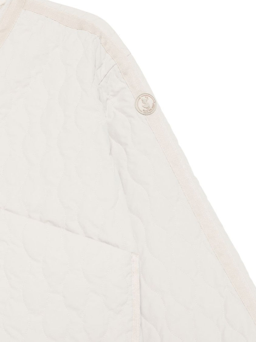 Save The Duck Wave-Quilted V-Neck Coat With Logo Patch And Patch Pockets