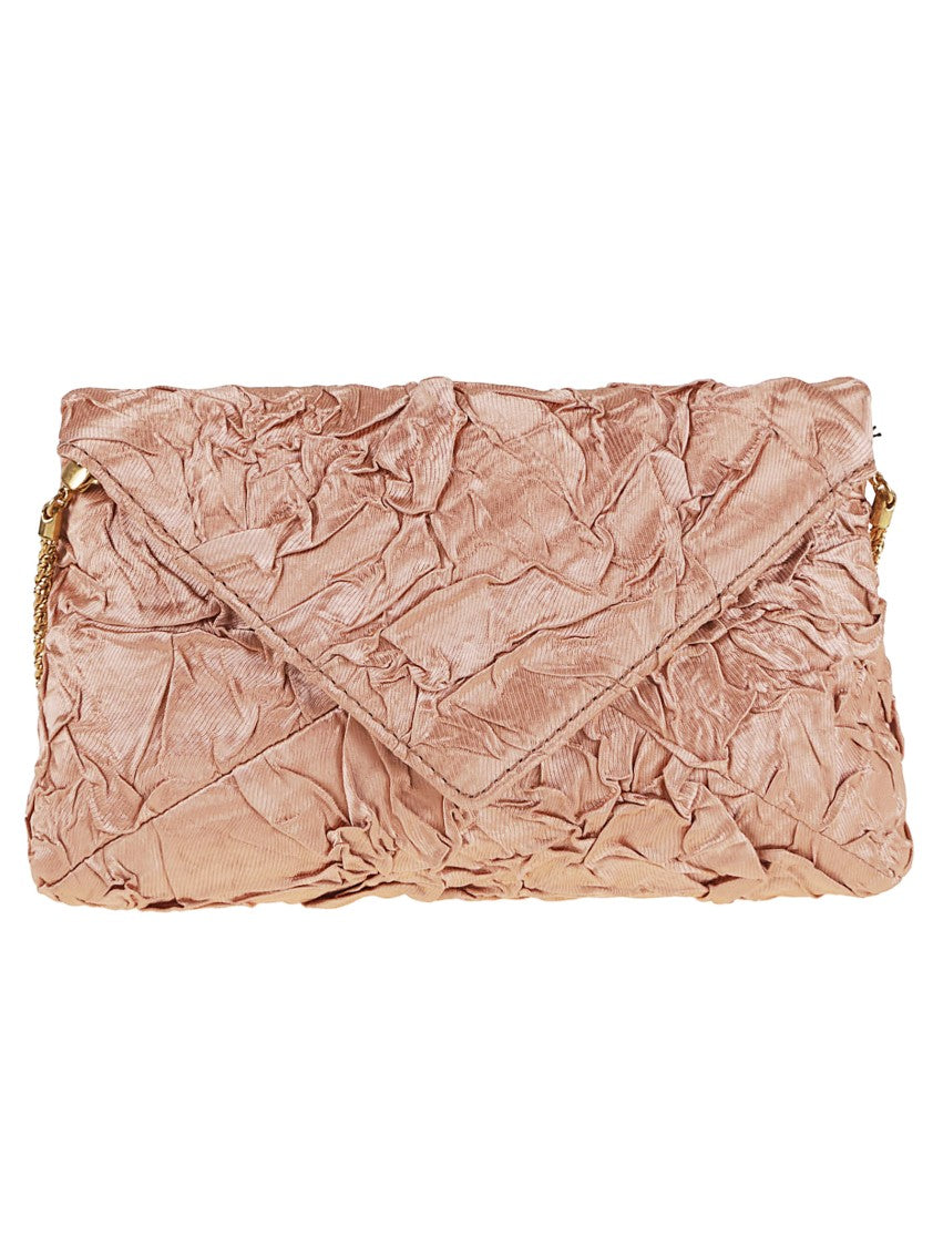Dries Van Noten Pleated Satin Clutch Bag With Chain Strap