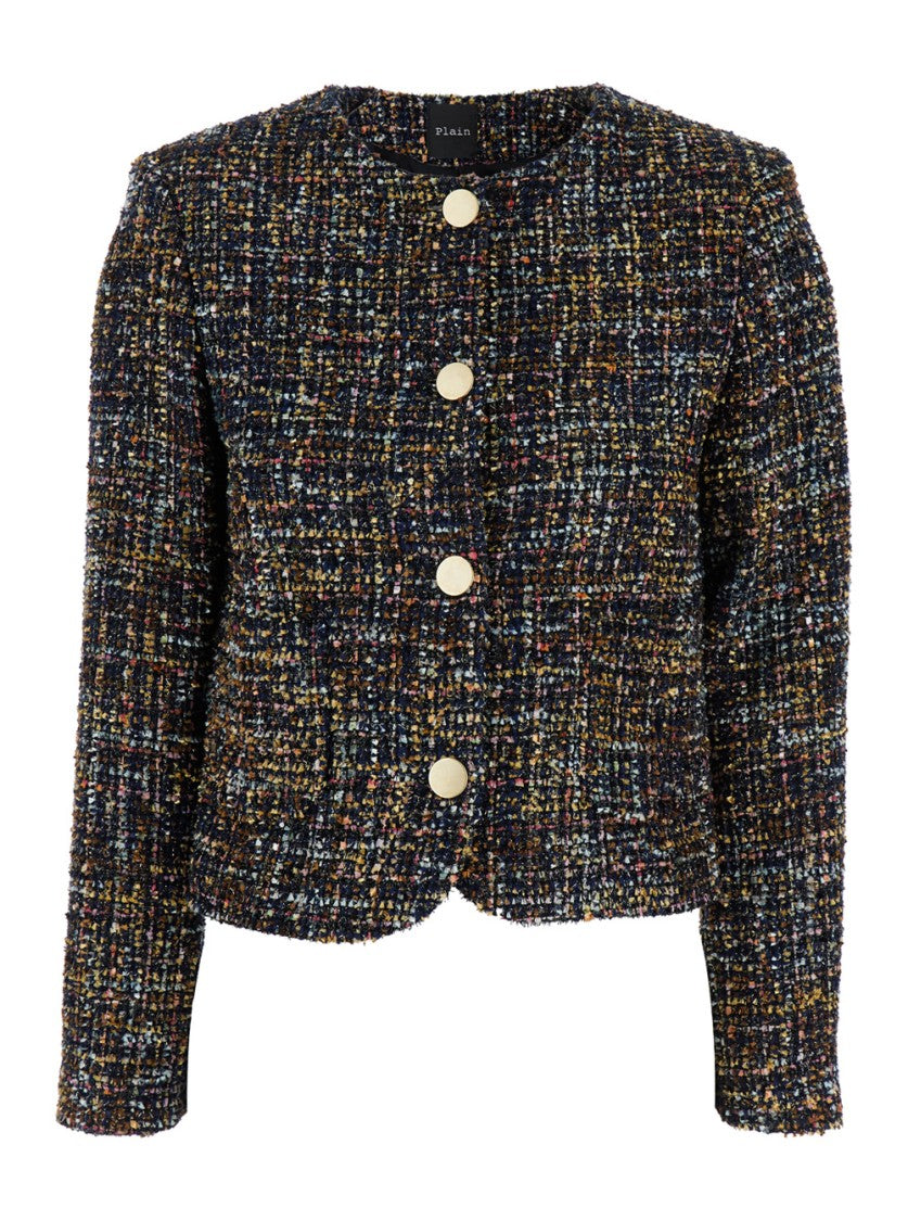 Plain Multicolor Jacket With Round Neck