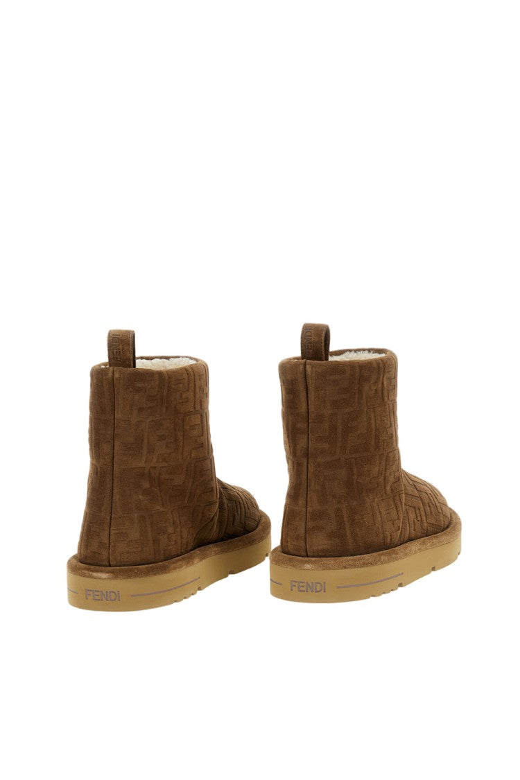 Fendi Embossed Brown Suede Ankle Boots