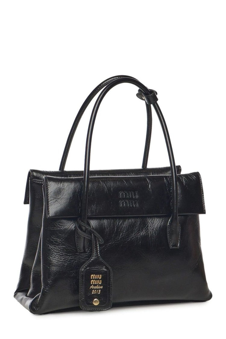 Miu Miu Structured Black Lambskin Tote With Finish