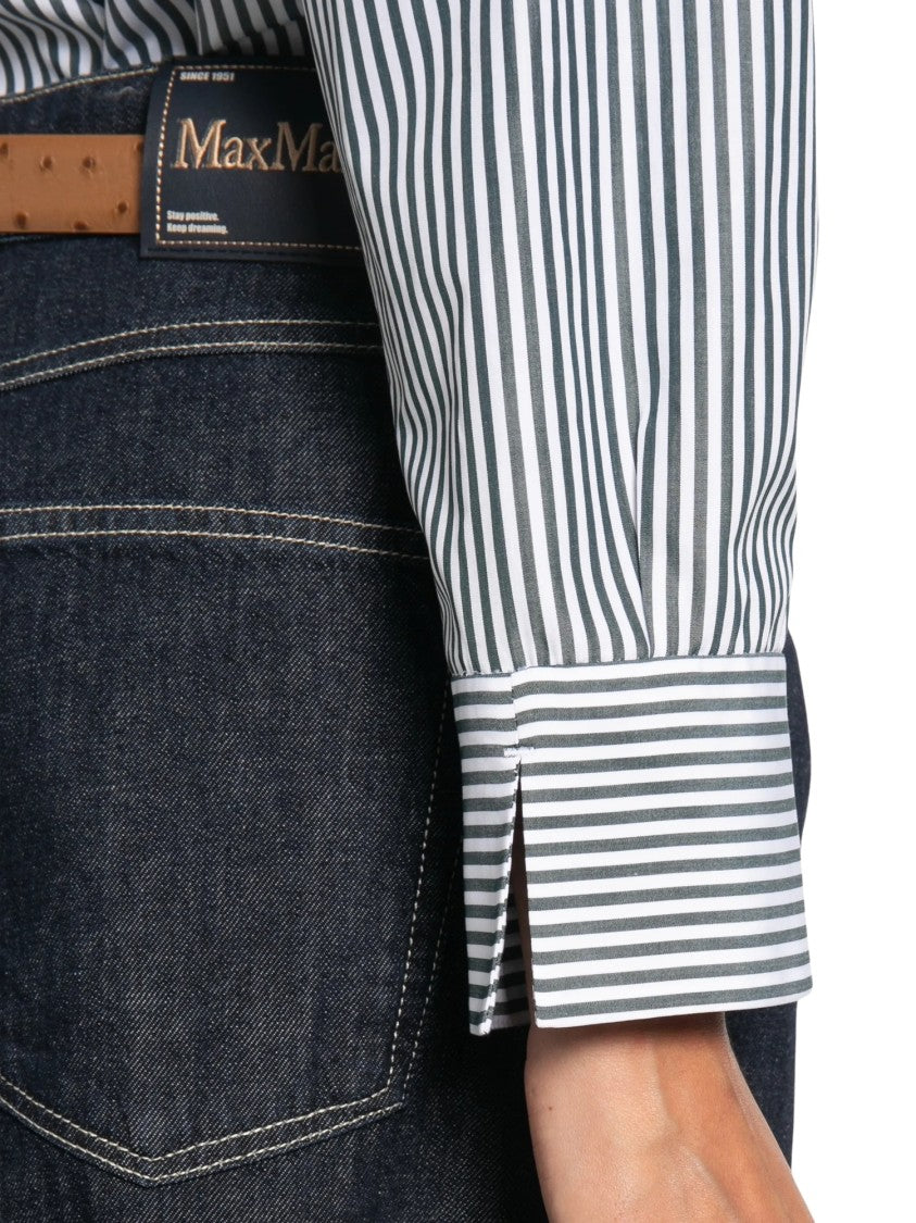 Max Mara White Blue Striped Cristel Cotton Shirt