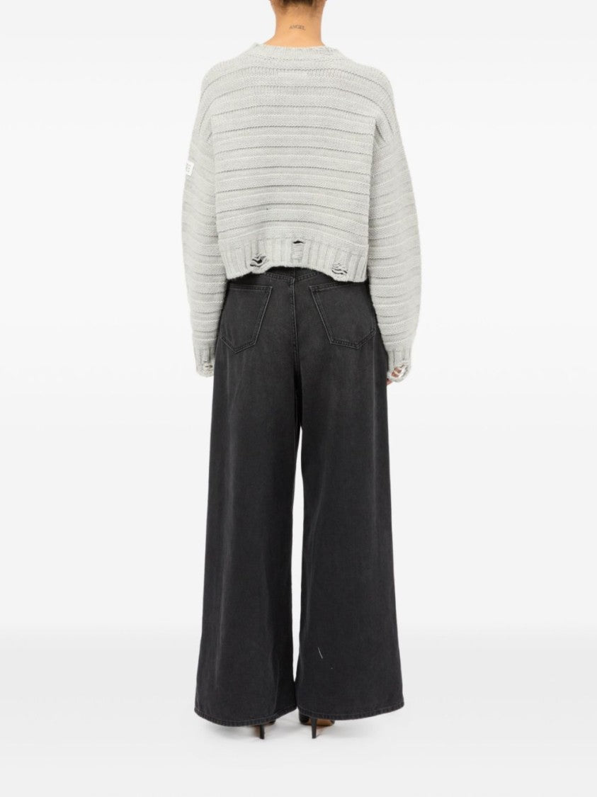 Mm6 By Maison Margiela Cropped Grey Sweater With Ribbed Knit