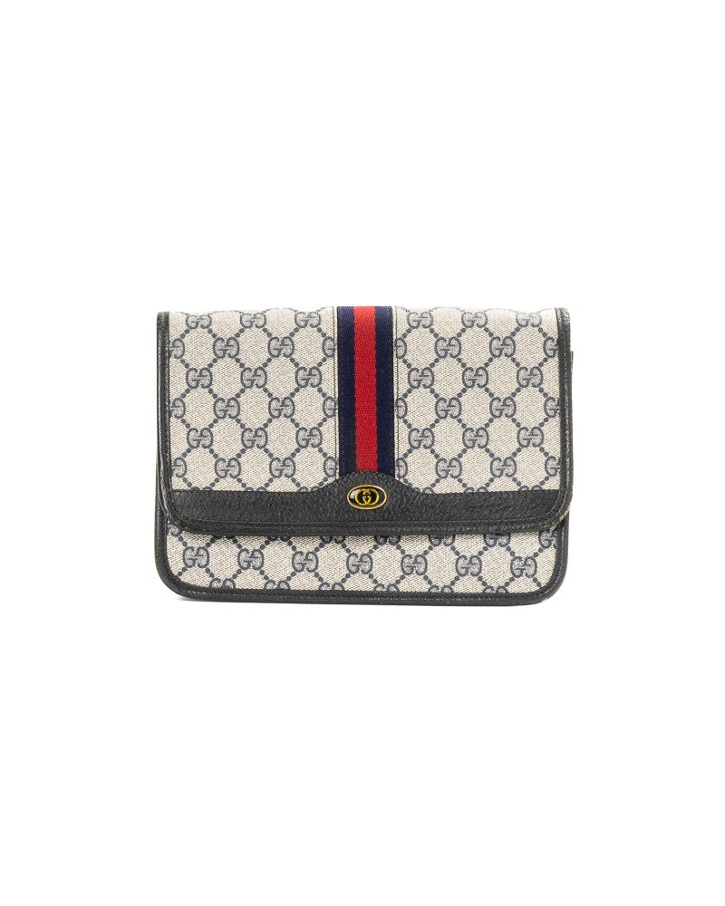 Gucci Blue Vintage Web Gg Supreme Small Canvas Shoulder Bag
