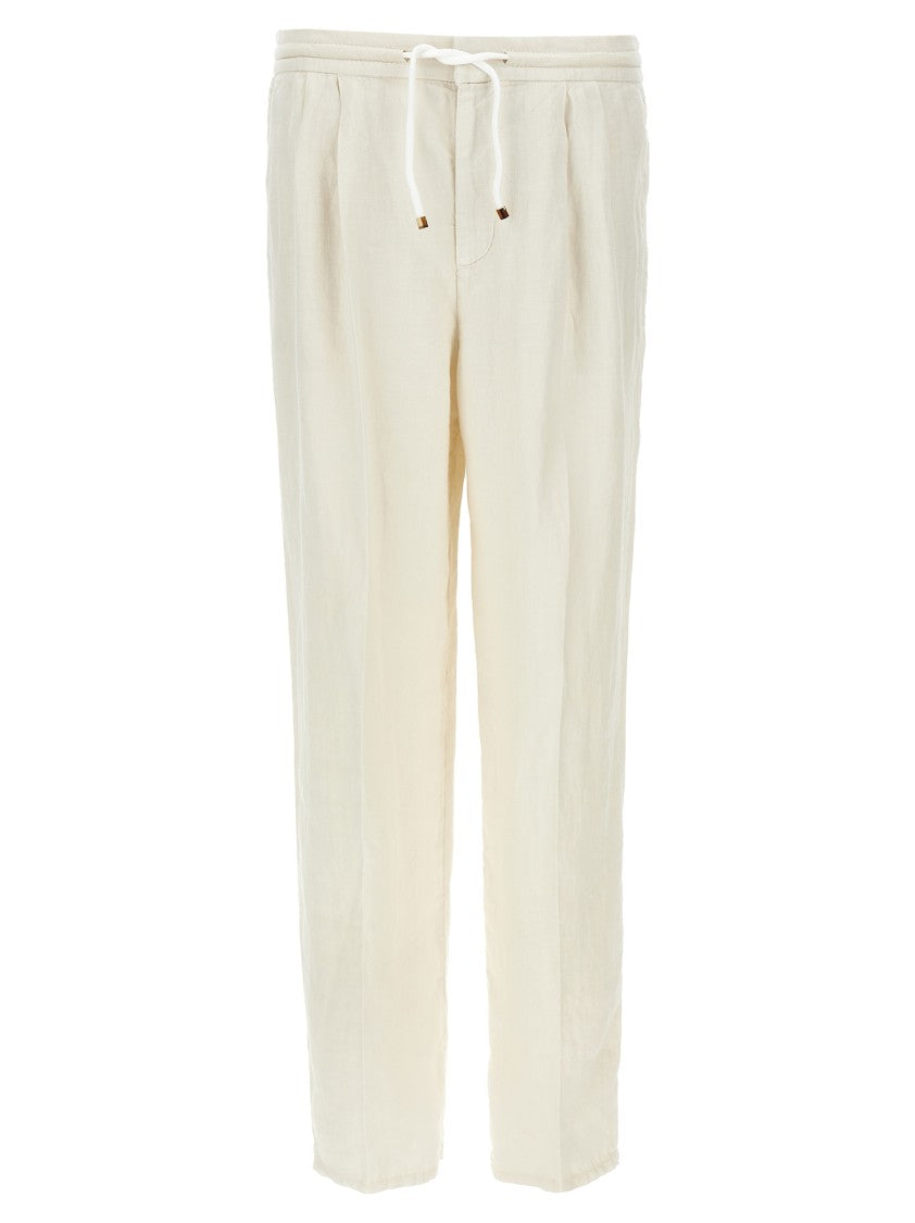 Brunello Cucinelli Garment-Dyed Linen Trousers With Adjustable Drawstring Waist