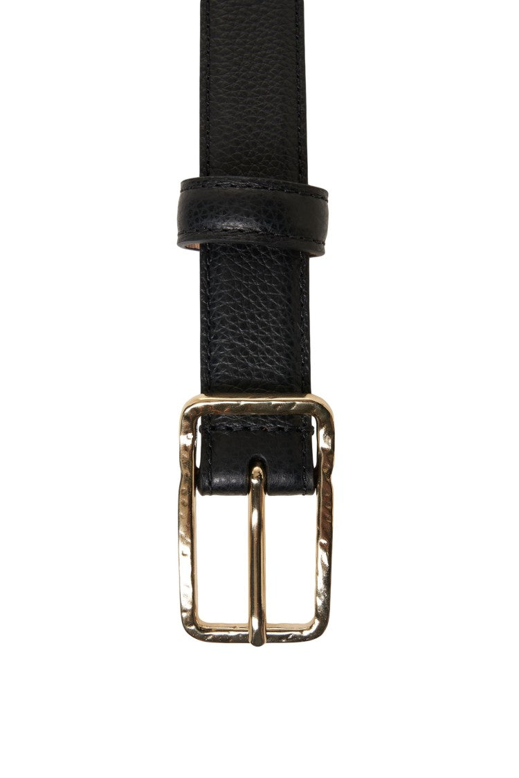 Gavazzeni Slim Leather Belt With Rectangular Gold-Tone Buckle