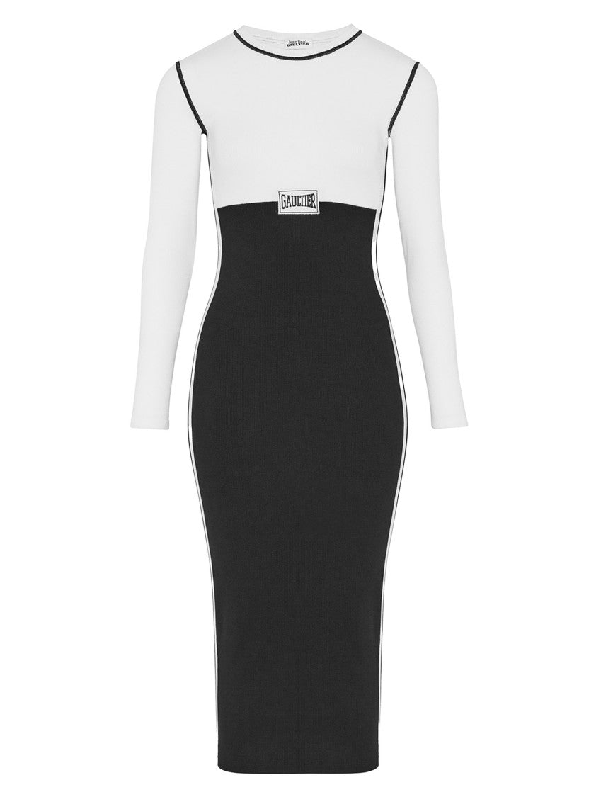Jean Paul Gaultier Striking Black And White Color-Block Midi Dress