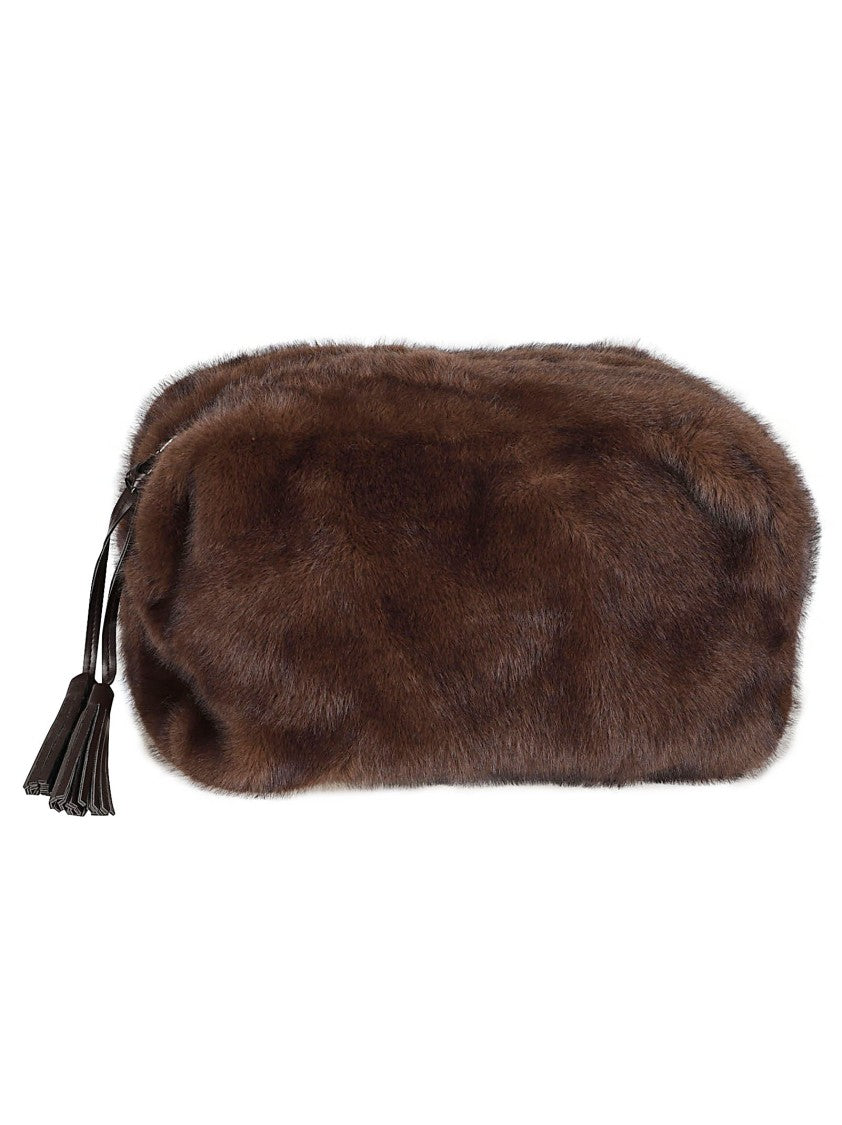 P.A.R.O.S.H. Plush Faux Fur Pochette Bag With Tassel Detail